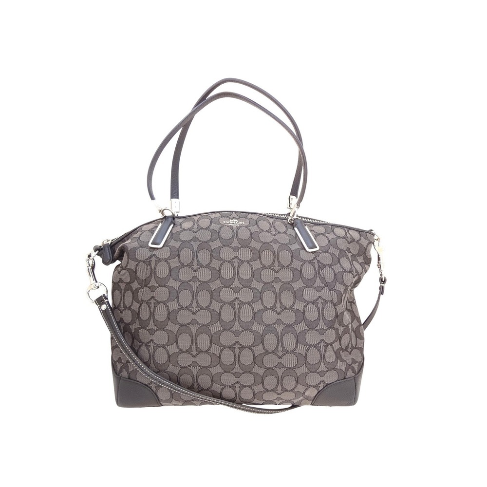 Coach Signature Satchel Large Gray Black Excellent Monogram Canvas Leather